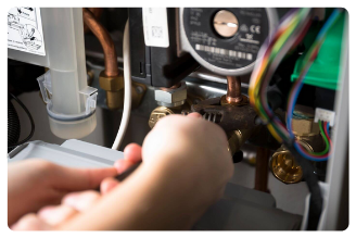 Close up of inside boiler for boiler service and repairs